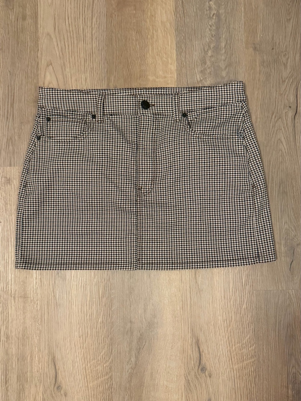 American Eagle Houndstooth Mini Skirt Brown Super Stretch Size 12